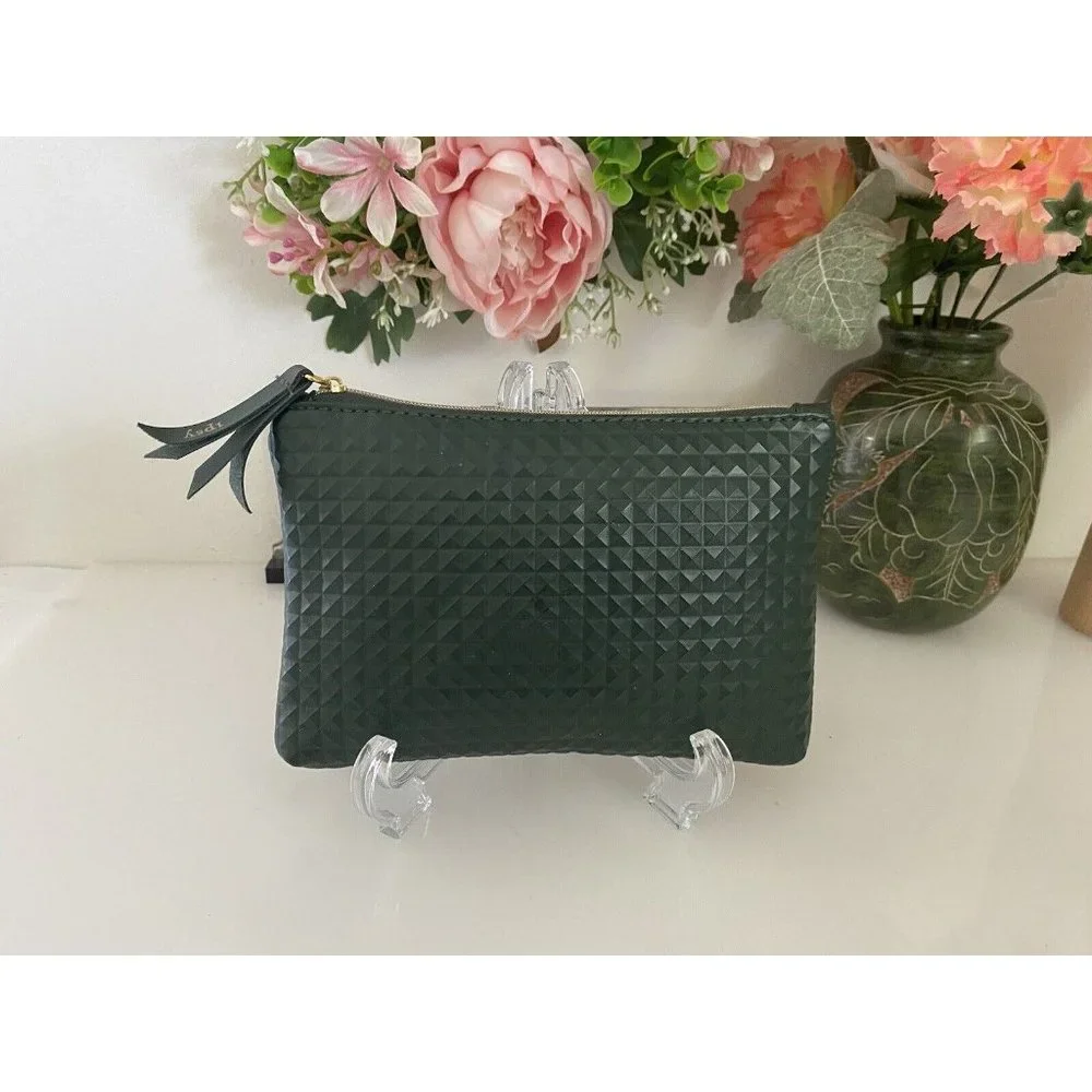 Vintage Ipsy Glam Cosmetics Makeup Bag Dark Green Bag Textured‎ Zippered GUC